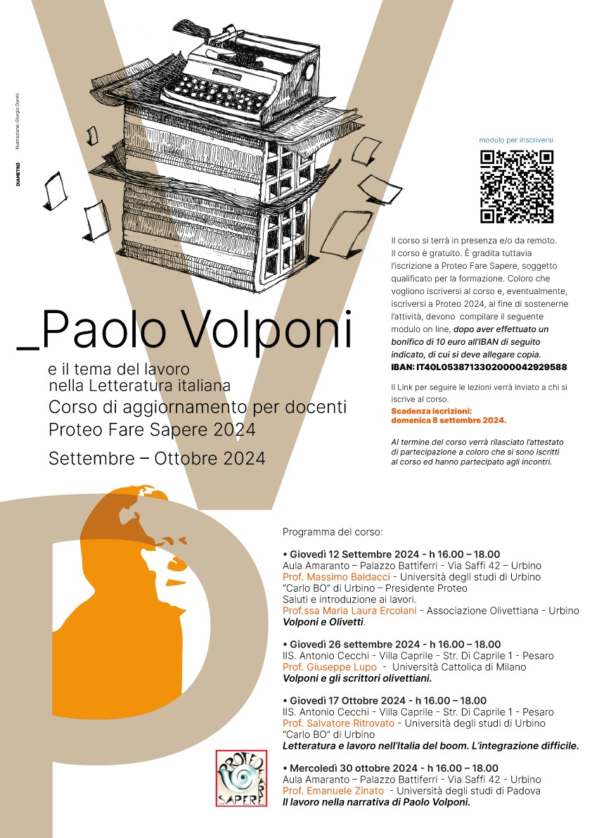 locandina corso di aggiornamento PAOLO VOLPONI e il tema del lavoro nella letteratura italiana